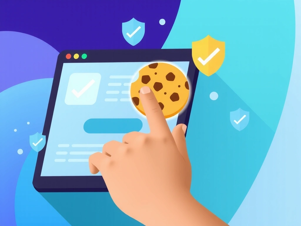 Illustration of a person interacting with a giant cookie icon, representing data privacy and website experience